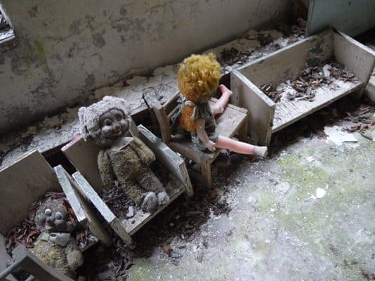 Childrens dolls at Chernobyl, Ukraine.