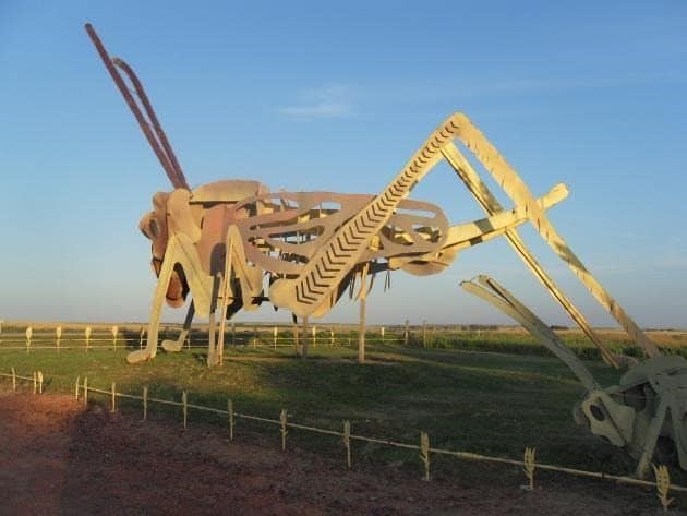 A grasshopper sculpture on the Enchanted Highway in North Dakota.