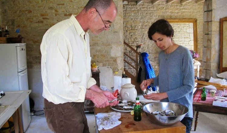 Shucking oysters with Chef Graham, owner of the cooking school.