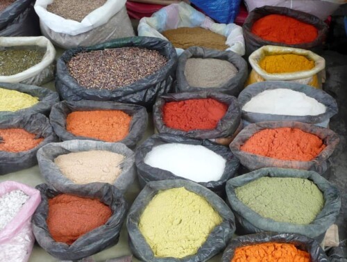 Colorful spices in Otavalo Marketplace