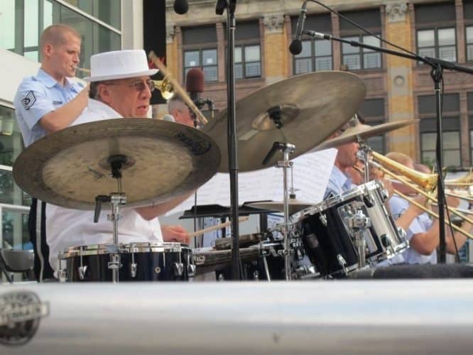 A drummer lays down the beat in Harlem.