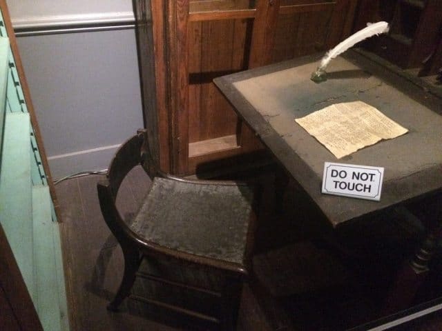 Richmond, A Southern Jewel of a City 13 Edgar Allan Poe's writing desk and chair on display in Richmond, VA's Poe Museum.
