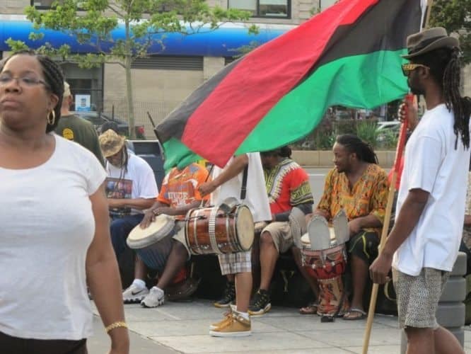 African drummers can be seen most afternoon at the State Office Building Plaza on 125th Street, Harlem