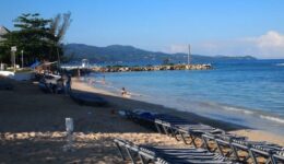The beach at Jake's Hotel, on the island's south coast.