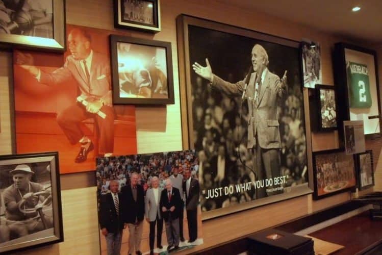 Red Auerbach and Boston Celtics players on the wall in Red's Restaurant.
