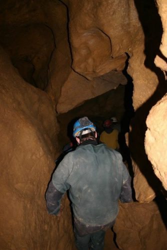 Walking in a tunnel.