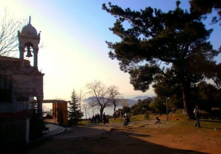 The bell tower at the entrance to the Monastery of St George at the top of Buyukada