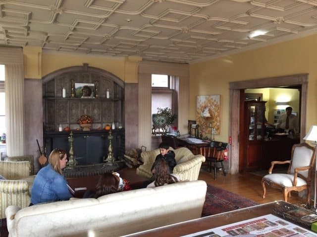 The comfortable living room of the former mansion turned inn.