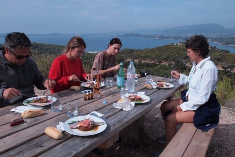 Lunch atop the Colle Noir, in Provence, France. Max Hartshorne photo.