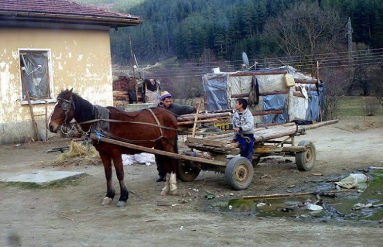 An wagon with car tires seen from the train. Di Bach photo.