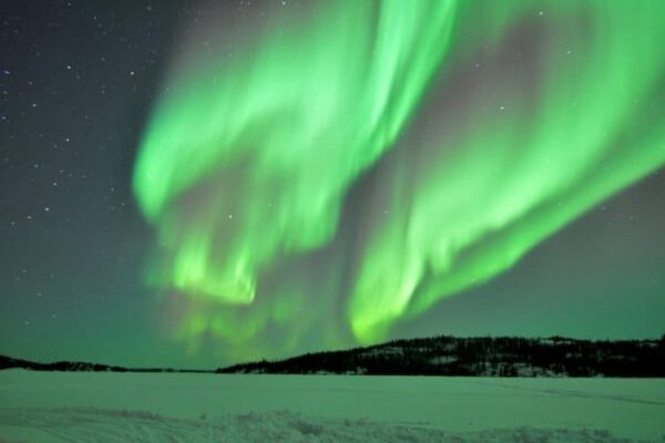 Aurora Borealis on display at night in Yellowknife.