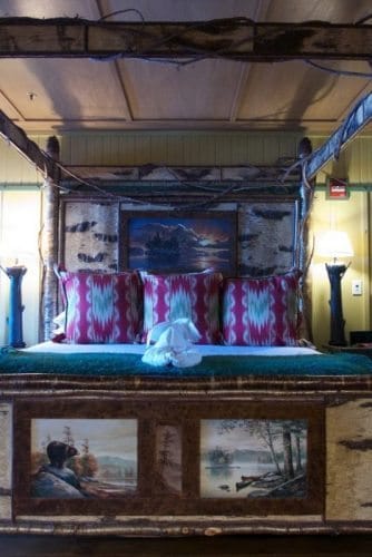 Lake Placid Lodge room, decorated in the old time style.