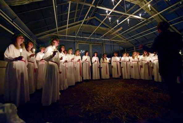 Singers on St Lucia day in Stockholm, a holiday tradition.