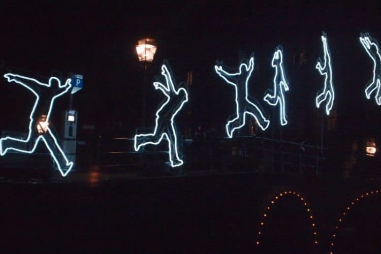 Running man, one of the artworks in the Amsterdam Light Festival.