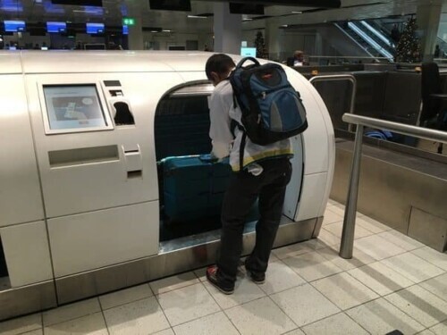 At Schiphol airport, baggage is all high tech, and the security people are very helpful.