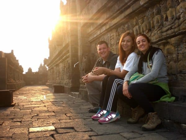 Enjoying the magic light of sunrise at the temple of Borobudur. Claudia Tavani photos.