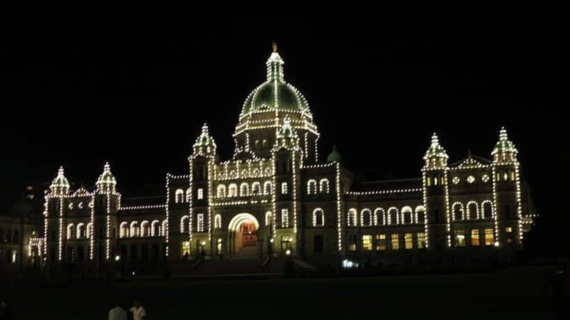 British Columbia: Victoria, Tofino, Vancouver 8 A lit up Legislative building in Victoria.