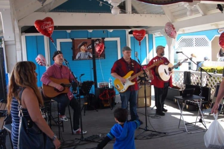 Musicians play on a Sunday afternoon in Shoreline Village, Long Beach.