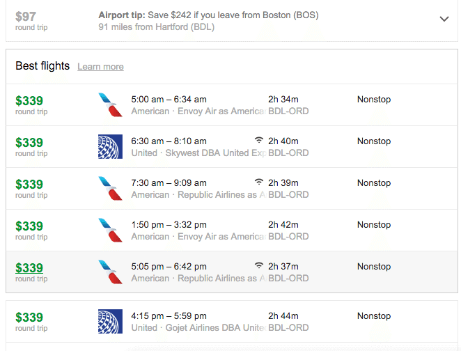 Google flights lays out very easy to understand images that present many flight options. Travelers can see if their flight has WiFi. Google flights book with a travel agent.