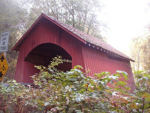 Red barn bridge in Oregon.