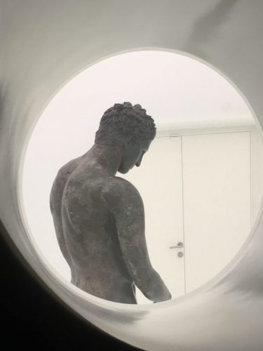 Apoxyomenos stands nine feet high in his own new museum in Losinj, Croatia. Max Hartshorne photos.