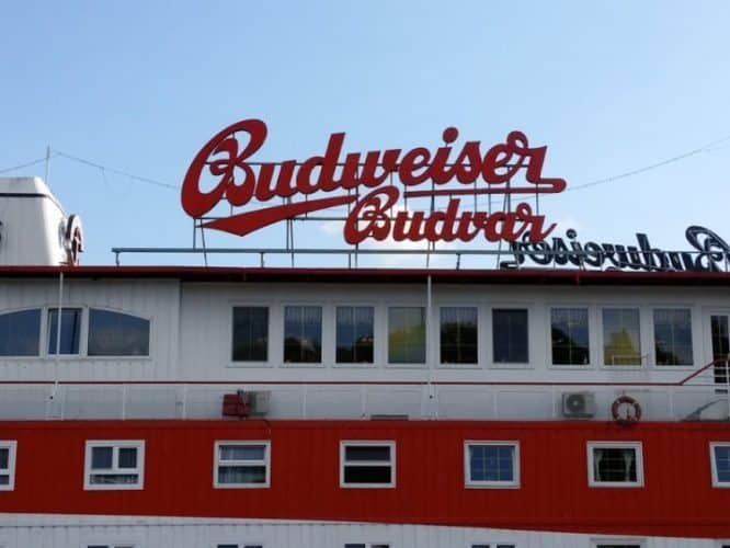 The Albatross Floating Hotel in Prague with a sign for the original Budweiser, not your grandad's Bud.