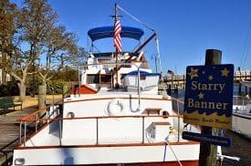 The Starry Night awaits on her dock in North Carolina's Outer Banks.