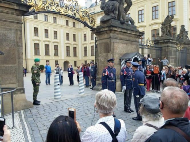 The changing of the guard at Prague castle. 