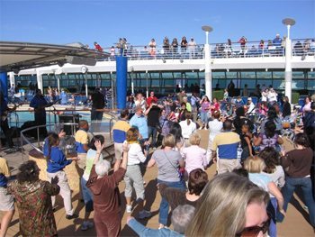 Doing the Macarena on the deck.