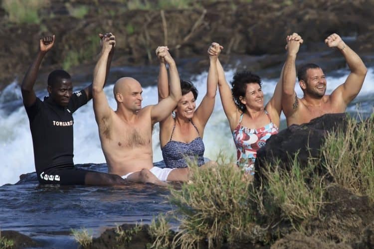 A pathetic clutch of middle-aged die-hards, who all survived swimming in the Devils Pool to tell the tale.