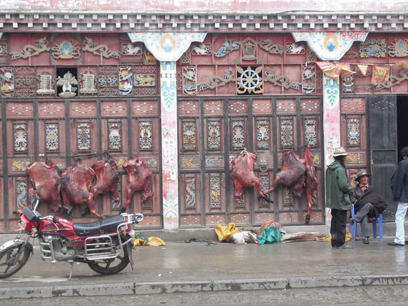Tagong: The Wild West of Sichuan Province 4 Yak carcasses hanging on Tagong's main street in China's Sichuan Province