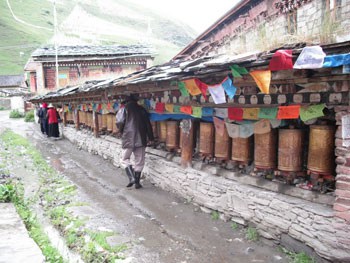 Tagong: The Wild West of Sichuan Province 3 Prayer wheels outside Tagong Monastery