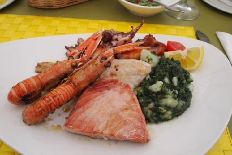 Seafood is fresh and delicious in Losinj, like this lunch at Restaurant Bava on the coast in Mali Losinj.