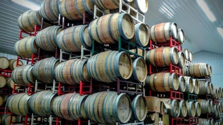 Barrels of wine aging at the Hawk Haven Winery in New Jersey.