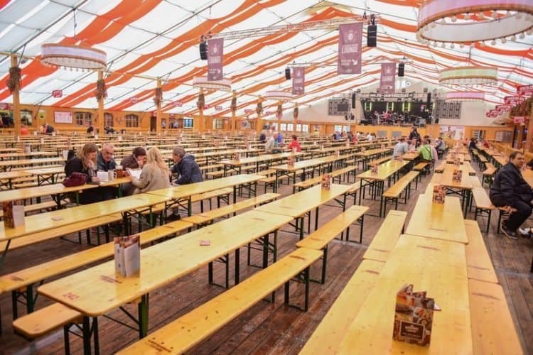 Soon these tables will be elbow to elbow with beer drinking Germans and tourists at Volksfest in Stuttgart.