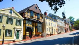 Benefit St Providence RI, one of many brick sidewalked streets of this pretty small city.