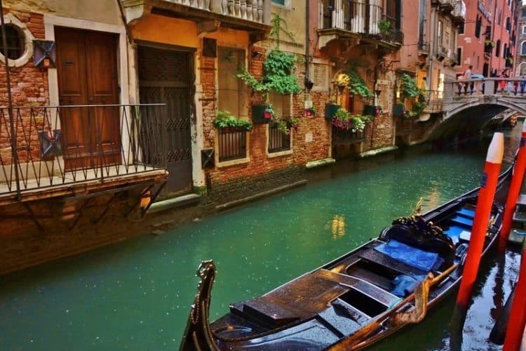 Raindrops over one of Venice's 177 canals.