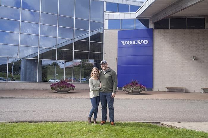 Brianna and Andy outside the factory.