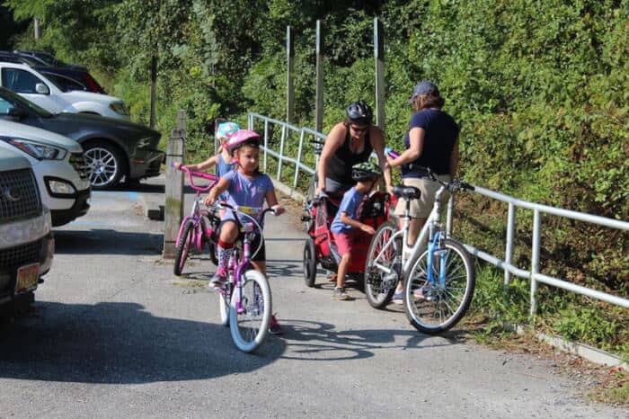 Getting the kids ready for a ride on the NCR Trail