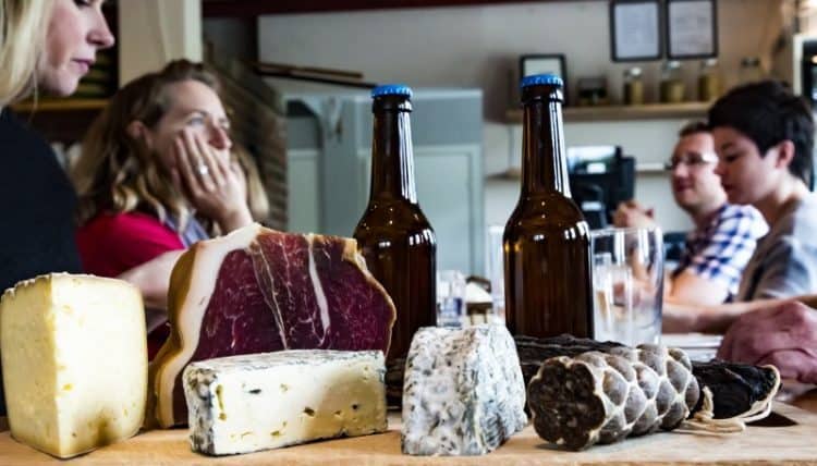 Assortment of handmade cheeses, cured moose and really good artisan beers enjoyed at Markens Grode, Norway