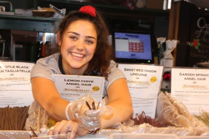 Samples of chocolate pasta given out at Pike Place Market in Seattle.