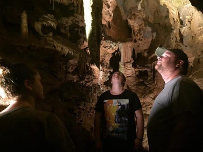 Checking out the stalagmites at the Forbidden Caverns in Sevierville, TN