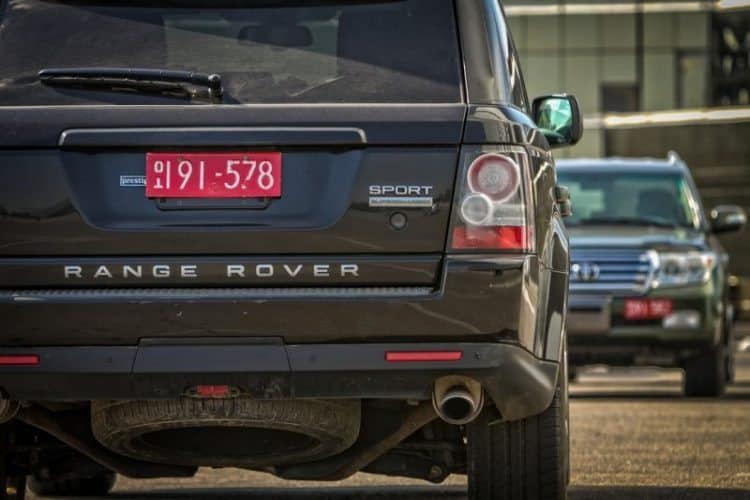 Only cars owned by foreign nationals have these red license plates in North Korea.