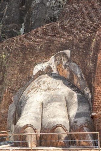 This rock "paw" is one visit-worthy section of a climb up Sigiriya (or lion's) rock, a UNESCO heritage site.