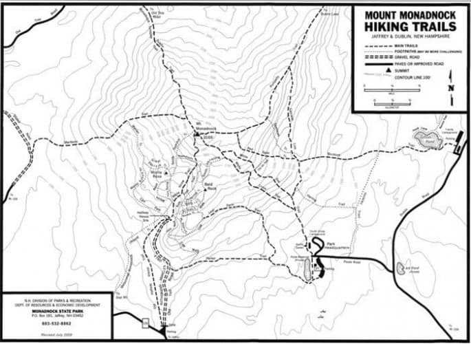 Topographical map of hiking trails