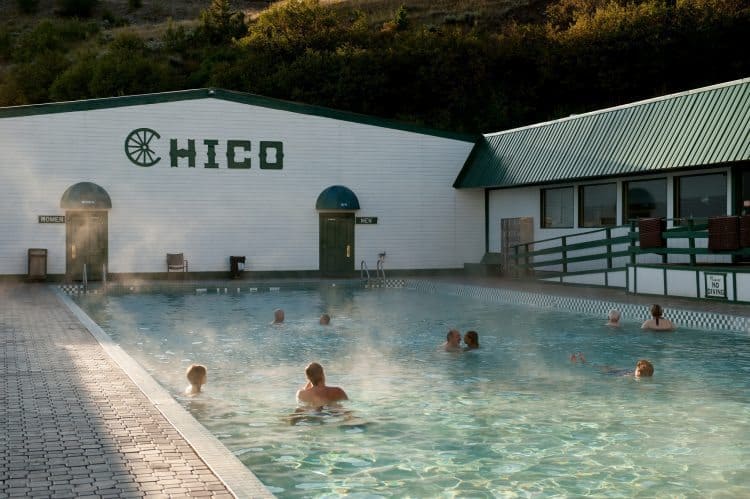 Chico Hot Springs is a legendary resort in Southwest Montana with huge heated pools and a top notch wine list, along with horseback riding and a spa.