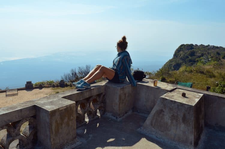 Enjoying the view at former casino atop Bokor mountain in Kampot Cambodia.