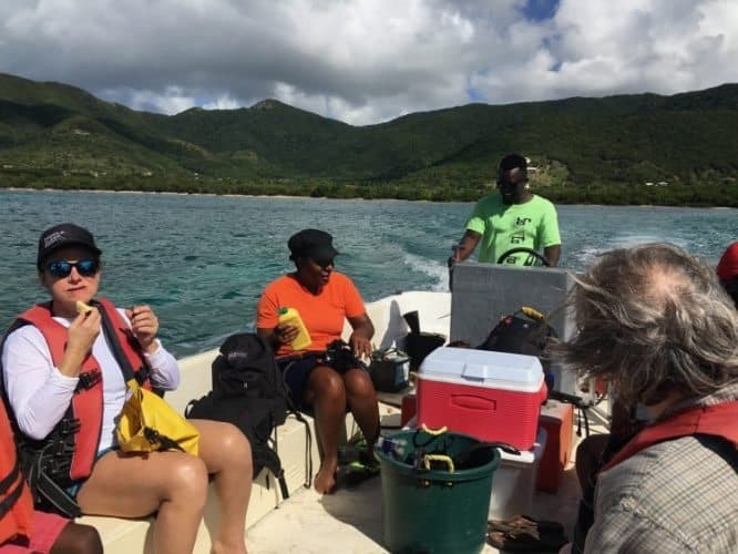 Heading out by speedboat to Cades Reef, in Antigua.