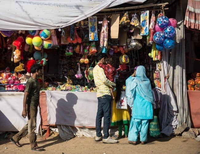 Toys and all sorts of items for sale at the Camel Fair.