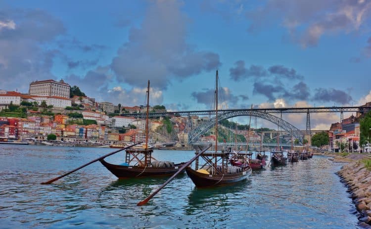 Rabelo boats below the Dom Luis Bridge in Porto.